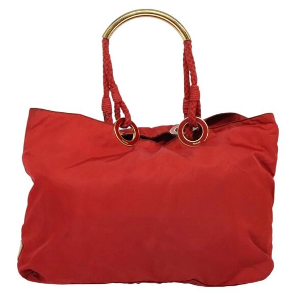 PRADA Tote Bag Nylon Red Gold Auth bs27441 - Picture 1 of 16